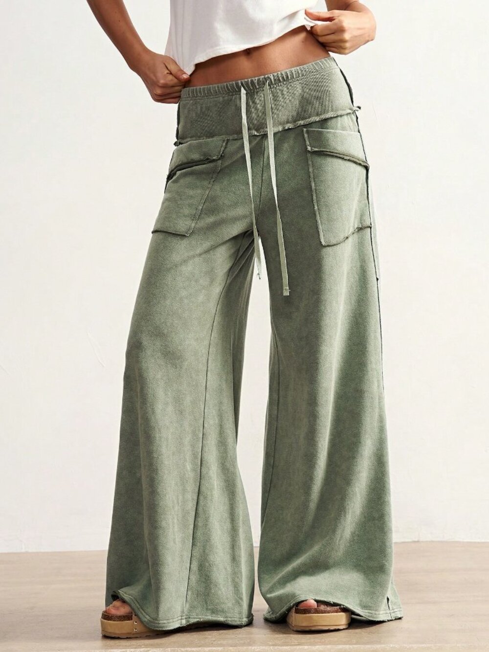 Army Green Casual Women's Streetwear Knit Pants